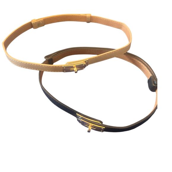 NWOT Lot of 2 Skinny Leather Belts Tan/Black Fully Adjustable Fits to Size 36" - Picture 1 of 4